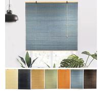 NIANXINN Indoor Bamboo Roller Blinds,Retro Roman Blinds,Natural Wooden Window Decorative Curtain,95% Blackout Roller Blinds,Sunscreen Privacy,Custom,Width x Height (60cm x 100cm,Blue)