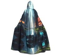 Nianyuer Adult Halloween Hooded Cape Cloak,The City on the Water Print Party Costume Accessory for Cosplay & Events