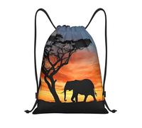 Nianyuer African Elephant Print Drawstring Backpack Gym Bag Lightweight Sport Sackpack Foldable Gym Sack S
