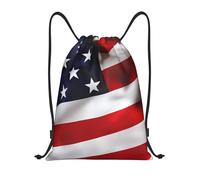 Nianyuer American Flag Print Drawstring Backpack Gym Bag Lightweight Sport Sackpack Foldable Gym Sack S