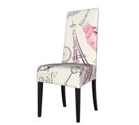 Nianyuer Dining Chair Covers, Removable Stretch Paris Eiffel Tower Flower Print Slipcovers for Kitchen & Banquet, Washable Parsons Seat Protection Cover, Elasticated Hem