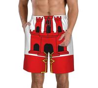 Nianyuer Flag of Gibraltar Print Men's Quick Dry Swimming Shorts Mesh Lined Beach Trunks Elastic Holiday Board Shorts 3XL White