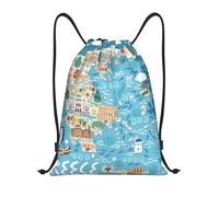 Nianyuer Greece Map Print Drawstring Backpack Gym Bag Lightweight Sport Sackpack Foldable Gym Sack M