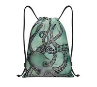Nianyuer Green Octopus Print Drawstring Backpack Gym Bag Lightweight Sport Sackpack Foldable Gym Sack M