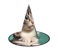 Nianyuer Halloween Witch Hat for Adults,A curious cat Print Spooky Pointed Hat,Lightweight Party Costume Headwear
