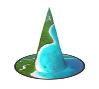 Nianyuer Halloween Witch Hat for Adults,An island in the ocean Print Spooky Pointed Hat,Lightweight Party Costume Headwear