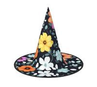 Nianyuer Halloween Witch Hat for Adults,Beautiful colourful flowers Print Spooky Pointed Hat,Lightweight Party Costume Headwear