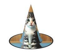 Nianyuer Halloween Witch Hat for Adults,Bedroom kitten Print Spooky Pointed Hat,Lightweight Party Costume Headwear