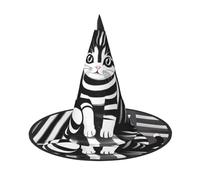 Nianyuer Halloween Witch Hat for Adults,Black white striped kitten Print Spooky Pointed Hat,Lightweight Party Costume Headwear