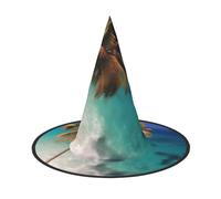 Nianyuer Halloween Witch Hat for Adults,Caribbean Islands Print Spooky Pointed Hat,Lightweight Party Costume Headwear