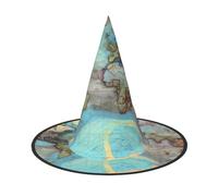 Nianyuer Halloween Witch Hat for Adults,Cartoon world map Print Spooky Pointed Hat,Lightweight Party Costume Headwear
