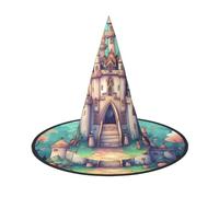 Nianyuer Halloween Witch Hat for Adults,Classical castle Print Spooky Pointed Hat,Lightweight Party Costume Headwear