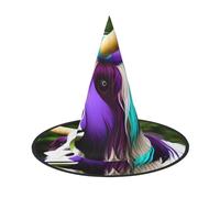 Nianyuer Halloween Witch Hat for Adults,Colorful cow's head Print Spooky Pointed Hat,Lightweight Party Costume Headwear
