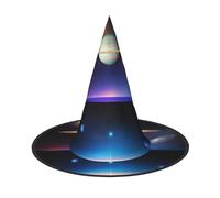Nianyuer Halloween Witch Hat for Adults,Cosmic Saturn Print Spooky Pointed Hat,Lightweight Party Costume Headwear