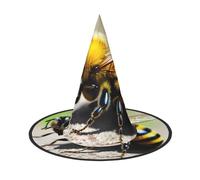 Nianyuer Halloween Witch Hat for Adults,Cute little bee Print Spooky Pointed Hat,Lightweight Party Costume Headwear