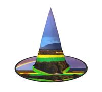 Nianyuer Halloween Witch Hat for Adults,Evening Rainbow Print Spooky Pointed Hat,Lightweight Party Costume Headwear