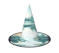 Nianyuer Halloween Witch Hat for Adults,Fallen leaves on lake Print Spooky Pointed Hat,Lightweight Party Costume Headwear