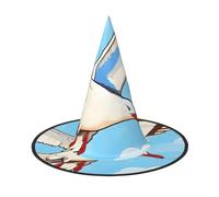 Nianyuer Halloween Witch Hat for Adults,Flying Seagulls Print Spooky Pointed Hat,Lightweight Party Costume Headwear