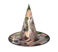 Nianyuer Halloween Witch Hat for Adults,Mother and child rats Print Spooky Pointed Hat,Lightweight Party Costume Headwear