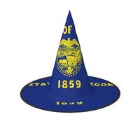 Nianyuer Halloween Witch Hat for Adults,Oregon State Flag Print Spooky Pointed Hat,Lightweight Party Costume Headwear