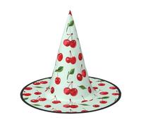 Nianyuer Halloween Witch Hat for Adults,Red Cherries & Leaves Print Spooky Pointed Hat,Lightweight Party Costume Headwear