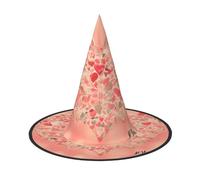 Nianyuer Halloween Witch Hat for Adults,Red Heart Flowers Print Spooky Pointed Hat,Lightweight Party Costume Headwear