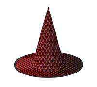 Nianyuer Halloween Witch Hat for Adults,Red Triangle Matrix Print Spooky Pointed Hat,Lightweight Party Costume Headwear