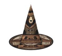 Nianyuer Halloween Witch Hat for Adults,Rustic Lodge Bear Print Spooky Pointed Hat,Lightweight Party Costume Headwear
