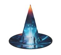 Nianyuer Halloween Witch Hat for Adults,Science Fiction Future Print Spooky Pointed Hat,Lightweight Party Costume Headwear