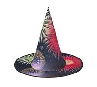 Nianyuer Halloween Witch Hat for Adults,Splendid fireworks Print Spooky Pointed Hat,Lightweight Party Costume Headwear