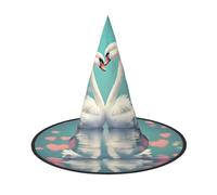 Nianyuer Halloween Witch Hat for Adults,The swan in love Print Spooky Pointed Hat,Lightweight Party Costume Headwear