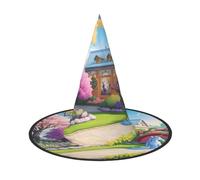 Nianyuer Halloween Witch Hat for Adults,Unicorn Fairy Tale Print Spooky Pointed Hat,Lightweight Party Costume Headwear