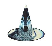Nianyuer Halloween Witch Hat for Adults,wolf under moon Print Spooky Pointed Hat,Lightweight Party Costume Headwear