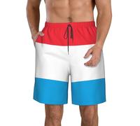 Nianyuer Luxembourg Flag Print Men's Quick Dry Swimming Shorts Mesh Lined Beach Trunks Elastic Holiday Board Shorts L White