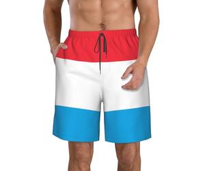 Nianyuer Luxembourg Flag Print Men's Quick Dry Swimming Shorts Mesh Lined Beach Trunks Elastic Holiday Board Shorts L White