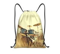 Nianyuer Music Drum in Field Print Drawstring Backpack Gym Bag Lightweight Sport Sackpack Foldable Gym Sack M