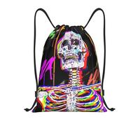 Nianyuer Neon Skeleton with Laugh Print Drawstring Backpack Gym Bag Lightweight Sport Sackpack Foldable Gym Sack S