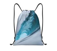 Nianyuer Ocean Green Wave Surf Print Drawstring Backpack Gym Bag Lightweight Sport Sackpack Foldable Gym Sack M