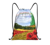 Nianyuer Poppies Field Yellow Brick Road Print Drawstring Backpack Gym Bag Lightweight Sport Sackpack Foldable Gym Sack S
