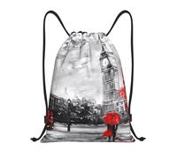 Nianyuer Red London Street Print Drawstring Backpack Gym Bag Lightweight Sport Sackpack Foldable Gym Sack M