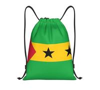 Nianyuer Sao Tome & Principe Flag Print Drawstring Backpack Gym Bag Lightweight Sport Sackpack Foldable Gym Sack S