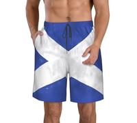 Nianyuer Scottish Retro Print Men's Quick Dry Swimming Shorts Mesh Lined Beach Trunks Elastic Holiday Board Shorts L White