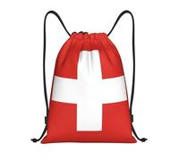 Nianyuer Swiss Flag Print Drawstring Backpack Gym Bag Lightweight Sport Sackpack Foldable Gym Sack S