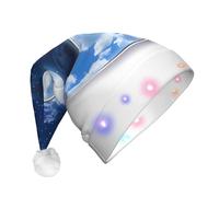 Nianyuer Yin Yang Sky Print Adult Light Up Santa Hat, Christmas Cap with 3 LED Flashing Modes, Xmas Party Headwear