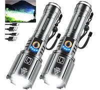 NiaoChao Flashlights High Lumens Rechargeable, 2 Pack Flash Light 900000 Lumen Super Bright Led Flashlight with ΒATTERY, 5 Modes, IPX6 Waterproof