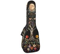 Niaocpwy Aesthetic Moon Phase Tree of Life Flowers Colorful Butterflies Concert Ukulele Case, Thick Padded Ukulele Backpack with Adjustable Straps