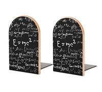 Niapessel Book Ends Bookends for Shelves to Hold Books Physics Mathematics Print Small Non-Slip Book Stoppers Wood Decorative Home Office Desk