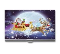 Niapessel Business Card Holder, Christmas Cartoon Santa Clause Print Pocket Slim Portable Metal Business Card Case for Women Men, 3.7X2.2X0.3 Inch