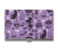 Niapessel Business Card Holder, Magic Halloween Print Pocket Slim Portable Metal Business Card Case for Women Men, 3.7X2.2X0.3 Inch