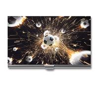 Niapessel Business Card Holder, Soccer Balls with Fire Sparks Print Pocket Slim Portable Metal Business Card Case for Women Men, 3.7X2.2X0.3 Inch